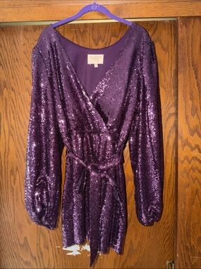 Audrey Parks by Francesca’s Purple Sequin Long-Sleeve Dress